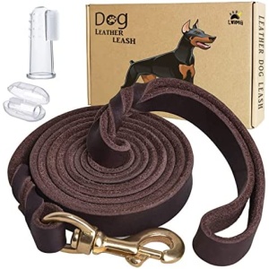 (3/4'' x 6ft/8ft) Large Leather Dog Leash Strong Durable ，Soft and Comfortable Braided Leather Leash for Large Dogs Medium Dogs and Small Dogs Training
