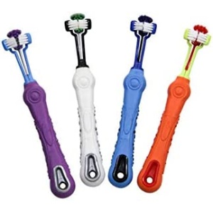 4 PCS 3-Sided Toothbrush Perfect for Dog & Cat. Professional Dog Three Head Toothbrush Removing Bad Breath Tartar & Cleaning Mouth. Pet Dental Care Soft Toothbrush for Easy Teeth Cleaning.