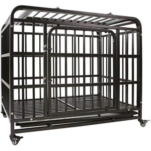 AGESISI Heavy Duty Dog Crate Strong Metal Dog Cage Dog Kennels for Medium and Large Dogs, Pet Playpen Indoor Outdoor with Four Wheels, Self-Locking Latches
