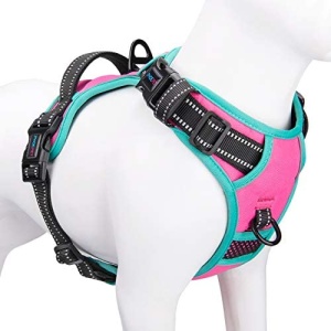 PHOEPET Upgraded No Pull Dog Harness, Reflective Adjustable Vest, with a Training Handle + 2 Metal Leash Hooks+ 3 Snap Buckles +4 Slide Buckles