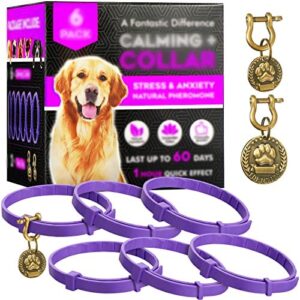 6 Pcs Calming Collar for Dogs 25 Inches Dogs Calming Pheromones Collar Dog Anxiety Relief Adjustable Pheromone Collar for Dogs with 2 Dog Tags for Medium Large Puppy Reduce Anxiety or Stress, Purple