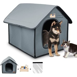 Afranti Outdoor Cat House Weatherproof Collapsible Cat House with Flap for Indoor Outdoor Feral Cat Shelter Dog House for Small Dogs