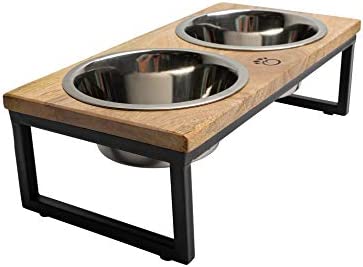 Brave Bark Wood & Metal Feeder - Premium Mango Wood Feeder with Metal Stand, 2 Stainless Steel Bowls for Food or Water Included, Perfect for Dogs, Cats and Pets of Any Size, Great for Home or Office