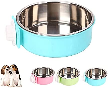 Crate Dog Cat Bowls, Removable Stainless Steel Hanging Pet Cage Bowls Kennel, Food Water Feeder Bowls with Bolt Holder for Puppy Cat Rabbite Birds