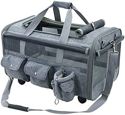 DuoLmi Pet Wheels Rolling Carrier, Detachable Wheels for Cats, Dogs, Kittens,Puppies - Extra Spacious Soft Sided Carrier!