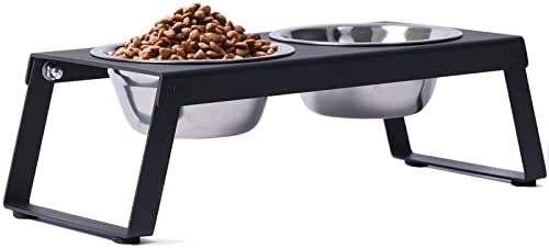 Elevated Feeding Bowls for Dogs – Metal Frame with a Folding Shelf and Two Stainless Steel Bowls (Non-Slip).