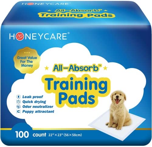 HONEY CARE All-Absorb Dog Pee Pads 22" x 23" (Pack of 14), Ultra Absorbent and Odor Eliminating Puppy Pads for Training, 5-Layer Leak-Proof Pee Pads with Quick-Dry Surface for Potty Training