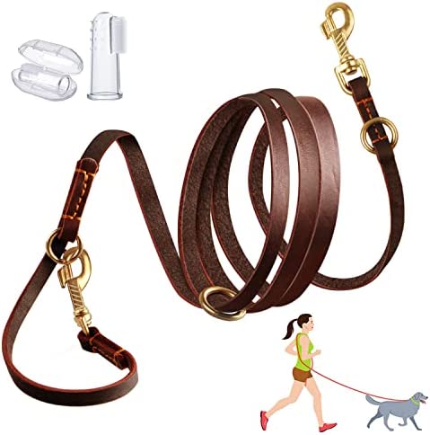 Multifunctional Dog Leash 8ft,Strong and Soft Leather Dog Leash Adjustable, Hands Free ,Crossbody, Double Dog Leash , for Service Dogs, Large Dogs, Medium Dogs and Small Dogs