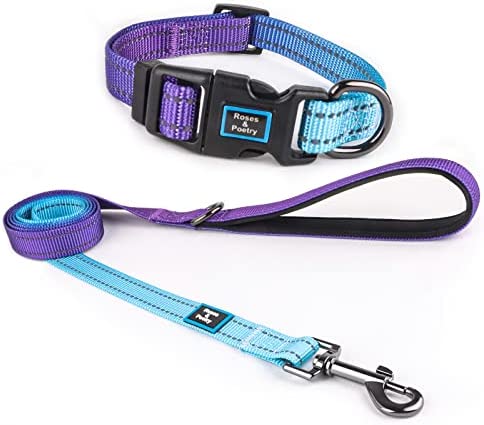 Roses&Poetry Dog Collar and Leash for Small Medium Large,Adjustable Durable Puppy Leash Collar for Dog Training Lead