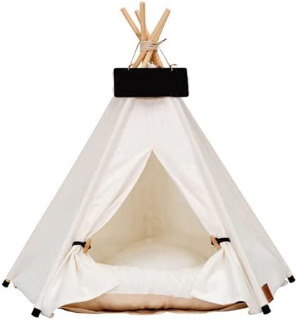 Scnbom Pet Teepee for Small Dogs or Cats Portable Tent Puppy Sweet Bed Washable Dog or Cat Houses with Cushion