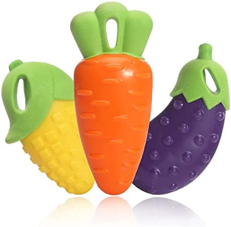 Squeaky Dog Chew Toys, 3 Pack Indestructible Dog Toys for Aggressive Chewers, Tough Durable Rubber Carrot Dog Toys Teeth-Cleaning Squeaky Dog Toys for Puppy Medium Small Dogs