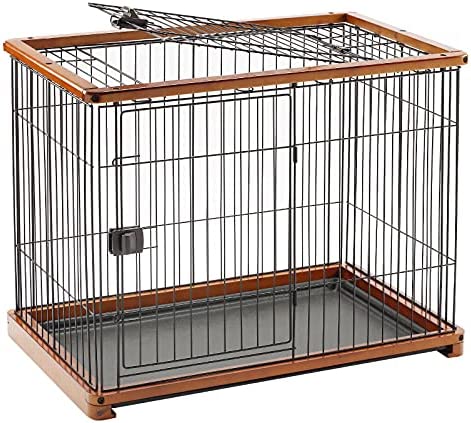 Wooden Pet Crate Open Top Dog Cage Crate Kennel with Tray and Prevent Escape Locks for Medium and Small Dogs, Pet Playpen Indoor Outdoor-Wood