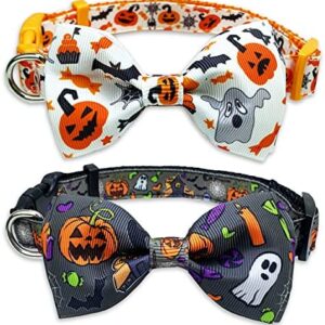 2 Pack Halloween Dog Collar with Removable Bow Tie, Holiday Jack-O-Lantern and Pumpkin Collar for Small Medium Large Dogs Pets Puppies