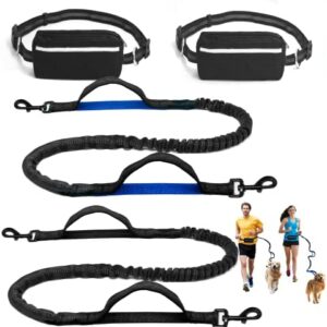 2 Pack Hands Free Dog Leash, Waist Leash for Dog Walking with Zipper Pouch, Retractable Dog Running Leash for Small Medium & Large Dogs, Dual Padded Handles Waist Belt for Walking, Running