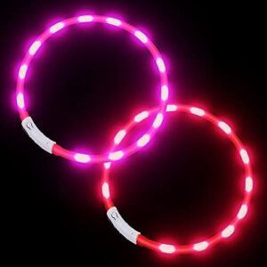 2 Pack Light Up Dog Collars, Led Dog Collar for Pet Safety in Dark, Waterproof Rechargeable Dog Collar Light, Adjustable Size fit Most Dog, 3 Light Modes Dog Lights for Night Walking & Camping