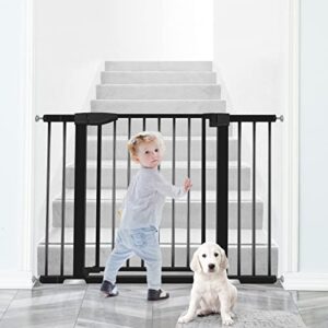 29.93"-46" Wide Auto Close Safety Baby Gate, Pressure Mount Child Gate, 30" Tall, Easy Walk Thru Dog Gate for House, Stairs, Doorways, with 3 Extensions 2.75", 2.75", 8.25" , Black