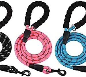 3 Pack Dog Leash 5/6 FT Strong Heavy Duty Rope Dog Leash with Comfortable Padded Handle Durable Reflective Threads for Medium Large Dogs