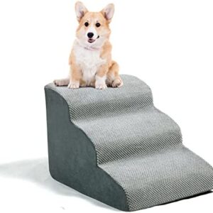 3 Tiers Foam Dog Ramps/Steps,15.76inch High,Non-Slip Dog Stairs,Dog Ramp,Soft Foam Dog Ladder,Best for Dogs Injured,Older Cats,Pets with Joint Pain,with 1 Dog Rope Toy(Gray) BO-JJC5575-COF