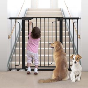 36" Extra Tall Baby Gate for Stairs, Yacul 29.93"~51.5" Extra Wide Baby Gates with Door, Auto Close Dog Gates for The House, Pressure Mounted Easy Walk Through Pet Gate, Black
