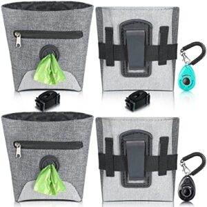 4 Pcs Dog Clicker Treat Training Pouch Bag Dog Magnetic Closure Treat Training with Wrist Strap Adjustable Leash Pet Training Bag Puppy Clicker Training Kit for Dog Training Doggie Puppy Snack Reward