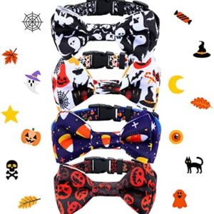 4 Pcs Halloween Soft Dog and Cat Collar with Bow Tie Adjustable Basic Dog Collars Comfortable Halloween Dog Collar with Plastic Buckle for Puppy Small Medium Large Dogs Pets