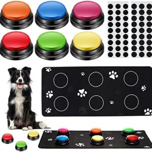 6 Pcs Dog Buttons for Communication, Voice Recording Button with Mats and Stickers, Dog Talking Button Set, Recordable Dog Training Speaking Buttons for Dogs to Press to Communicate Voice, 6 Colors
