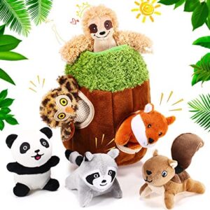 7 Pieces Dog Squeaky Toys Squeaky Hide and Seek Activity Puppy Chew Toys Plush Dog Toy Plush Stuffing Woodland Friends Burrow Stuffing with Squeakers for Small Medium Dogs Puppy Pets