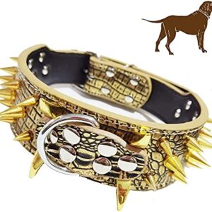 Spiked Dog Collar,2" Wide Dog Collar Gold Spiked Studded,Dog Collar for Large Dogs,Pit Bull Mastiff Rottweiler,Pitbull,Labrador, etc.