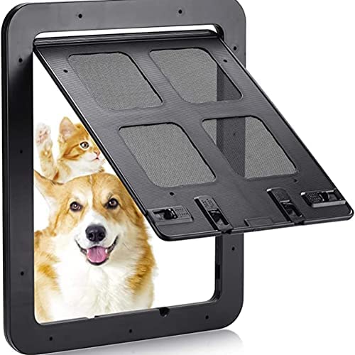 EastVita Pet Dog Screen Door for Sliding Door Protector, Pet Cat Screen Door Lightweight Automatical Locking Function Gate with Magnetic Flap for Cats Kitties and Kittens Small Black