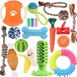 18 Pack Dog Chew Toys, Puppy Teething Toys for Gaming and Teeth Cleaning, Interactive Dog Rope Toys for Small to Medium Dogs, Plush Dog Squeak Toy and Relieve Boredom Dog Toys