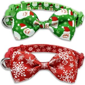 2 Pack Christmas Dog Collar with Bow Tie, Santa Claus and Christmas Snowflake Collar for Small Medium Large Dogs Pets Puppies
