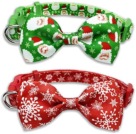 2 Pack Christmas Dog Collar with Bow Tie, Santa Claus and Christmas Snowflake Collar for Small Medium Large Dogs Pets Puppies