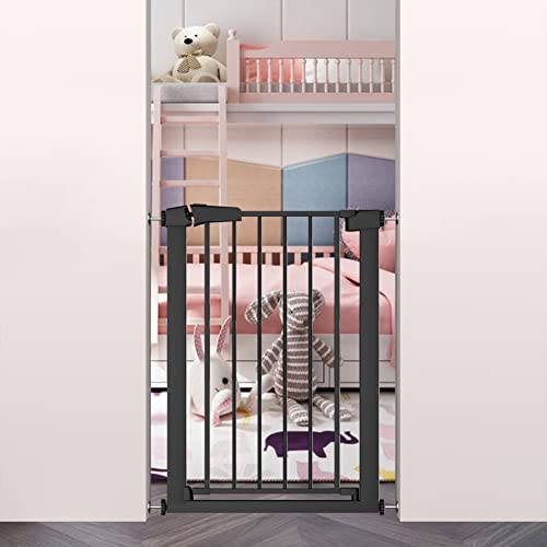 38" Extra Tall Narrow Pet Gate - Walk Through Baby Gates with Door for Stairs Doorway - Tall Puppy Dog Gates Fence Pressure Mounted Safety Gate 26.77"-29.53" Wide Black