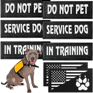 8 Pieces Service Dog Vest Patches Reflective Dog Patches in Training Dog Patches Do Not Pet and Dog Paw Patches Flag Removable Tactical Dog Harness Patches (Classic Patterns,4.3 x 1.6 Inch)