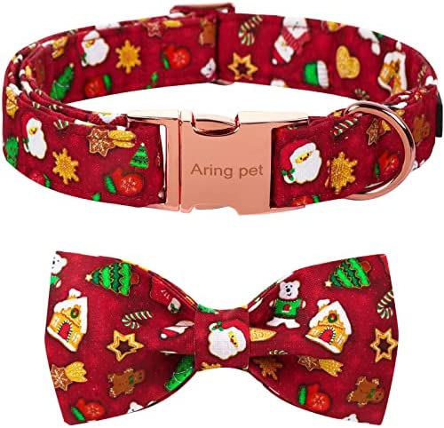 ARING PET Christmas Dog Collar, Adorable Dog Collar with Bow, Adjustable Cotton Plaid Dog Collar Bowtie with Metal Buckle for Small Medium Large and Boy Girl Dogs