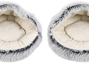 Abaodam Winter Small Self Semi-Closed Puppy Dog Cat Nest Kitten Bed Fluffy Pet Bag for Supplies Warming Tent Cushion Super Cave Washable Warm Sleeping Plush Pink House Soft cm