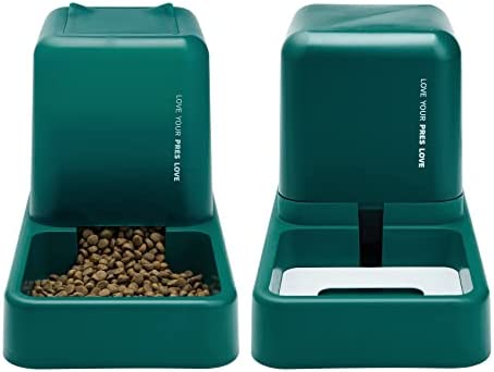Automatic Dog Feeder and Water Dispenser Cat Gravity Water Bowl and Food Feeding Supplies with Pet Food Bowl Watering Supplies for Small Medium Dog Puppy Kitten, Large Capacity 0.8 Gallon x 2