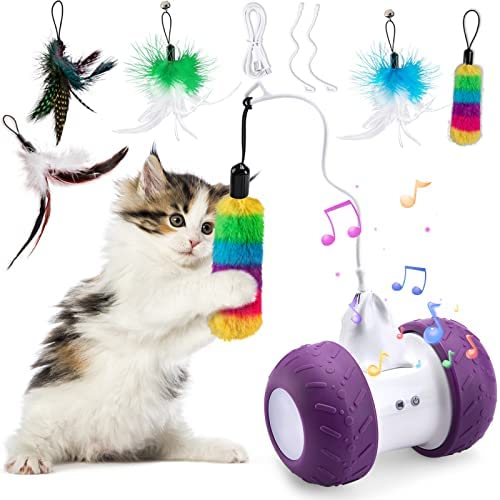 BEBOBLY Automatic Cat Toys Interactive for Indoor Cats, Electric Robotic Kitten Toy for Cat Exercise Chasing Hunting, USB Rechargeable Pet Smart Toys for Play Alone, Self Rotating Spinning Light