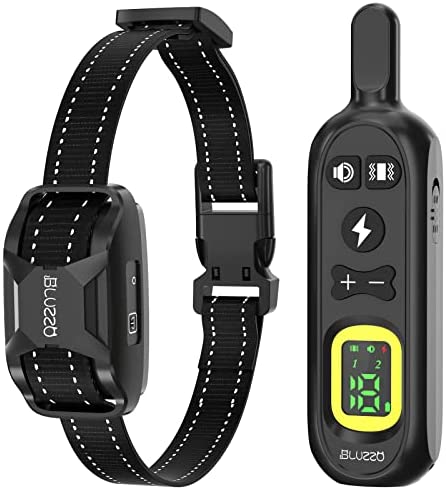 BLUZZO Dog Training Collar with Remote, Dog Shock Collar for 3 Training Modes, Beep, Vibration and Shock Modes, 100%Waterproof Electric Dog Collar with Security Lock for Small Medium Large Dogs