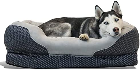 BarksBar Gray Orthopedic Dog Bed - Snuggly Sleeper - with Solid Orthopedic Foam, Extra Comfy Cotton-Padded Rim Cushion