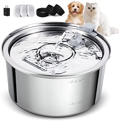 CawBing Cat Water Fountain Stainless Steel,3.2L/108oz Automatic Pet Fountain Dog Water Dispenser,Ultra Quiet Pump with 3 Replacement Filters for Cats, Dogs, Multiple Pets