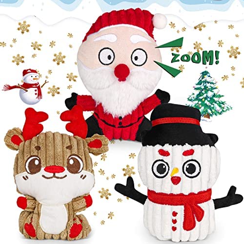 Christmas Plush Interactive Squeaky Dog Toys | Durable Christmas Dog Toys | Xmas Gift for Small Medium Dogs | Included Snowman Reindeer Santa Claus | 3 Pcs Dog Chew Toys for Teeth Cleaning