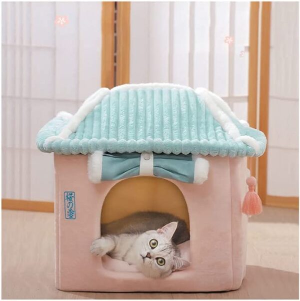 Cute Cat House,Sakura Cat Sleeping Bag with Pillow,Cute Cat Bed Cave ,Washable Cat Bed,Calming Dog Bed,Cozy Dog Tent