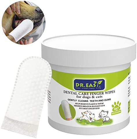 DR.EASY 80Ct Breath Freshener Dental Finger Wipes for Dog & Cat, Help Wipe Away Plaque&Tartar, No Added Harsh Chemicals No Brush Formula