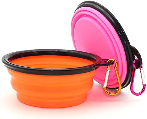 Dog Bowl Pet Collapsible Bowls, 2 Pack Collapsible Dog Water Bowls for Cats Dogs, Portable Pet Feeding Watering Dish for Walking Parking Traveling with 2 Carabiners