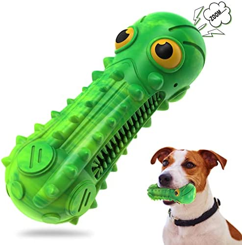 Dog Chew Toys for Aggressive Chewers Large Breed Squeaky Durable Dog Toys for Medium Large Dogs Unique Octopus-Shape Design 100% Natural Rubber Tooth Care Chewing Cleaning Stick Milk Flavor (Green)