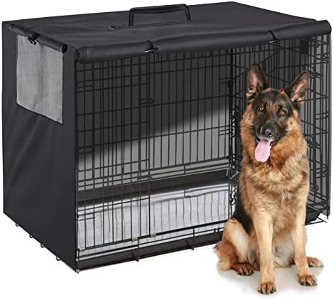 Dog Crate Cover 48 inches, Durable Kennel Cover with Double Door Universal Fit for 48 inches Wire Dog Cage, Black