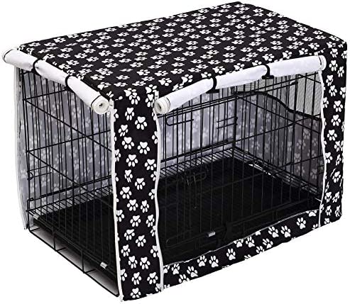 Dog Crate Cover for Wire Crates, Heavy Nylon Durable Waterproof Windproof Pet Kennel Cover Indoor Outdoor Protection - Cover only - Black Paw - Medium