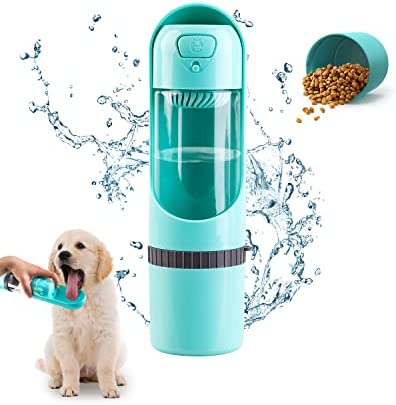 Dog Water Bottle with Filter, Portable 2in1 Dog Water Bottle Cup with Food Container Pet Cat Leak Proof Water Dispenser for Outdoor, Walking BAP Free
