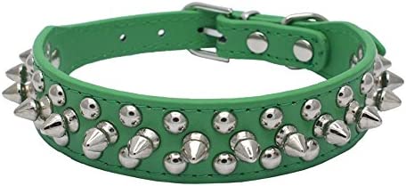 Dogs Kingdom 10"-24" Length Soft Leather Mushrooms Rivet and Spikes Studded Adjustable Buckle Pet Puppy Dog Collar for Small Medium Large Dogs Breeds